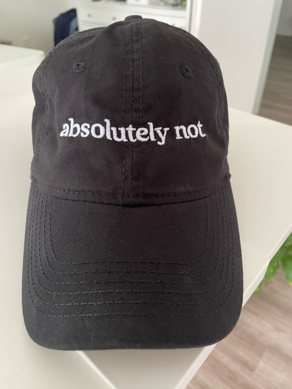 Reductress “Absolutely Not” Embroidered Black Cotton Baseball Cap / Hat